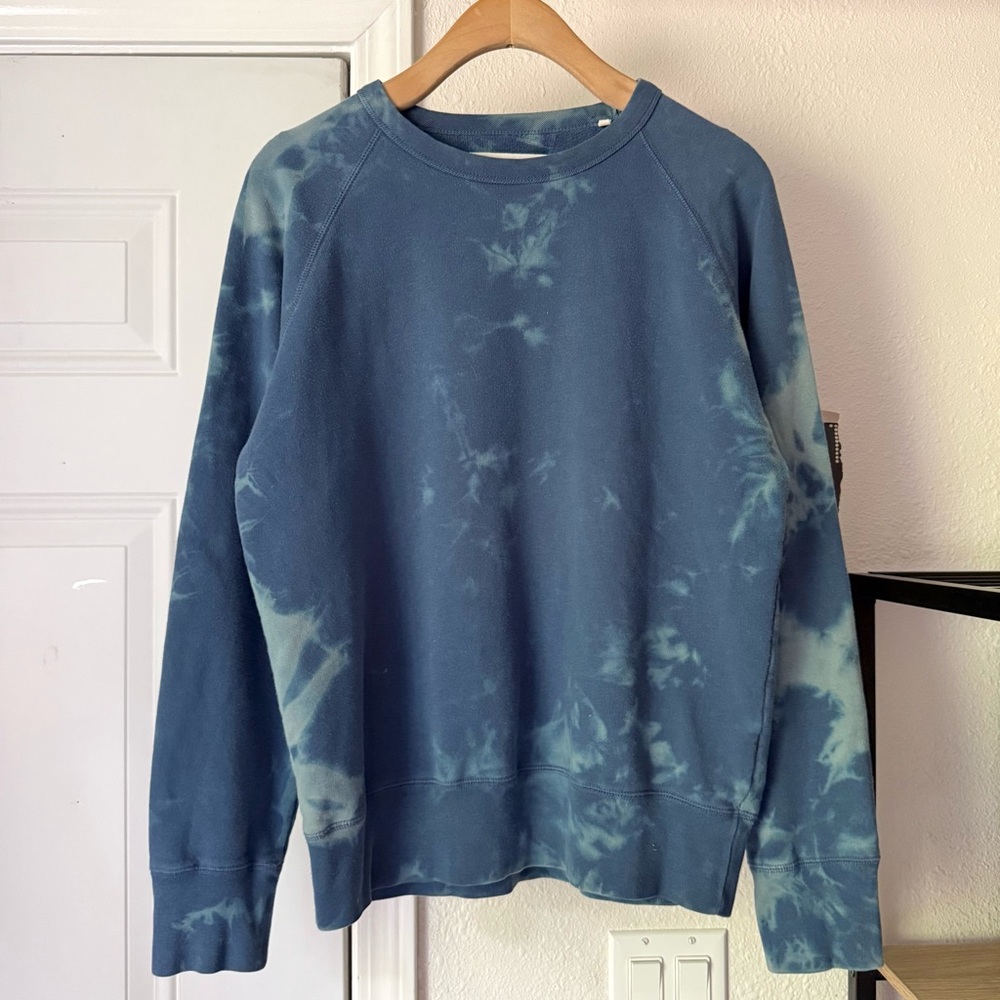 OUR‎ LEGACY blue garment indigo tie dyed cotton terry boxy crew pullover sweater